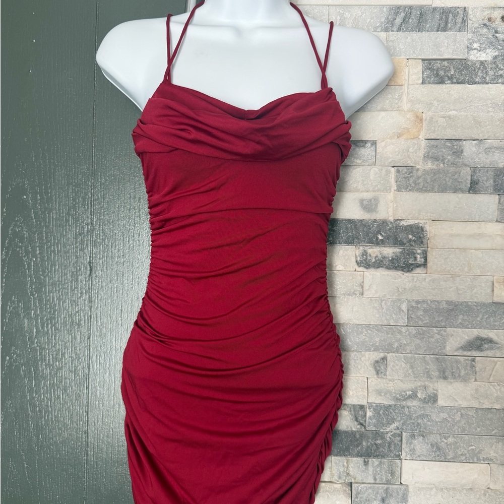 SHEIN Strapless Burgundy Dress